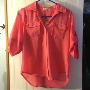 Coral button down blouse